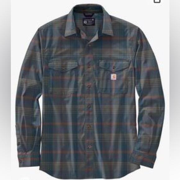 Carhartt Rugged Flex Relaxed Fit Lightweight Long Sleeve Plaid Shirt Night Blue - Picture 1 of 5
